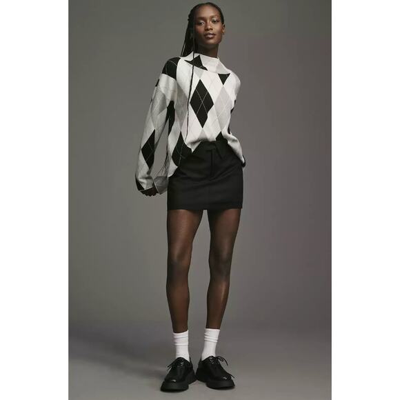 Anthropologie MAEVE Carys Mock Neck Argyle Diamond Pullover Knit Sweater Grey S - Picture 2 of 16